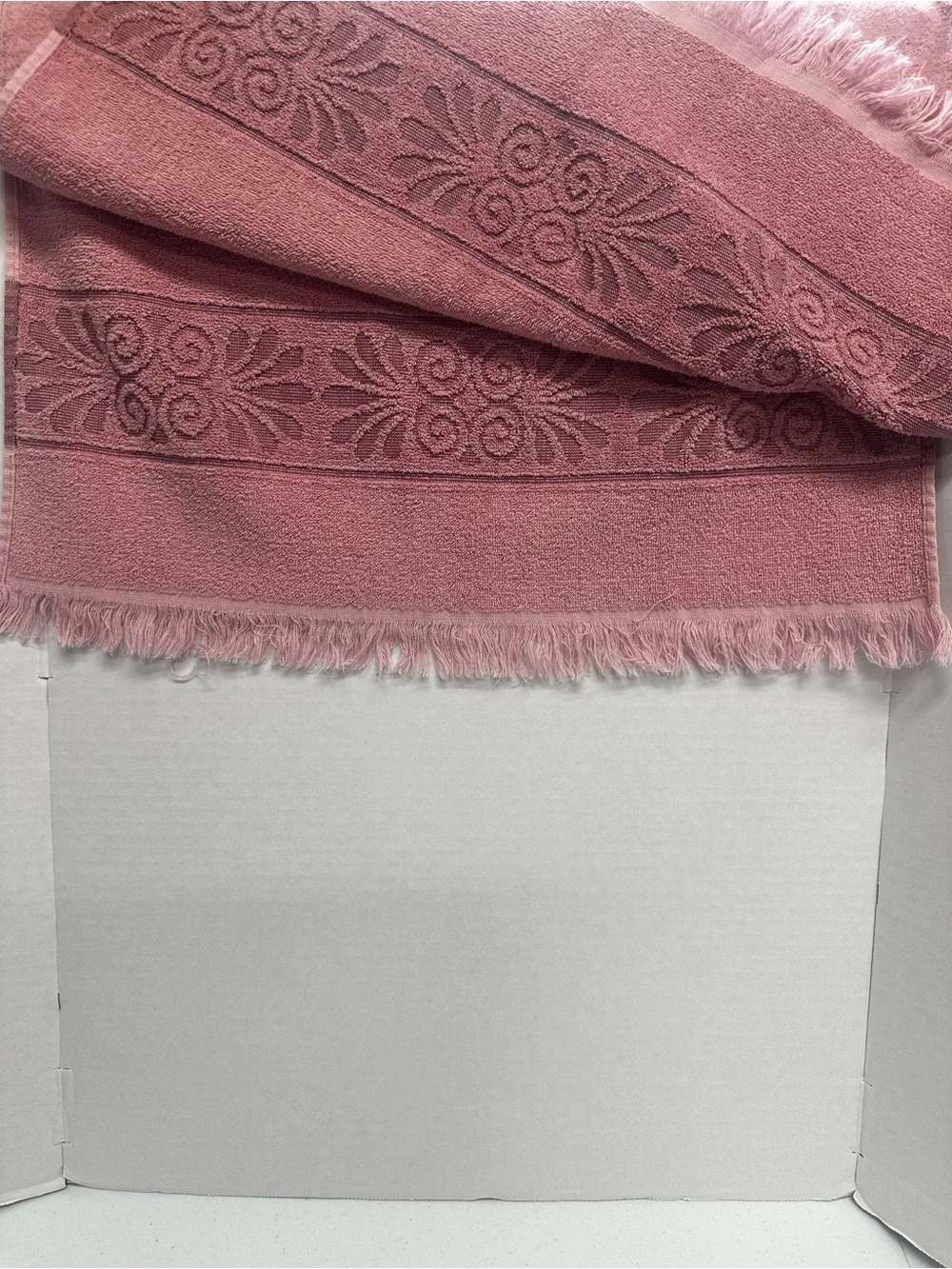 Vintage Cannon Monticello Fringed Bath Towel Pink Floral Cotton USA Retro